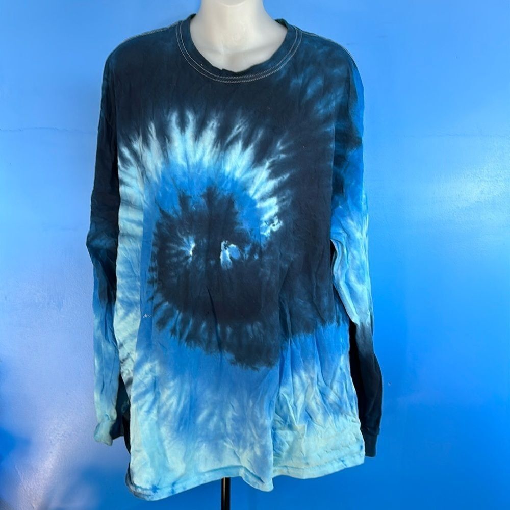 Colortone Men’s Tie Dye Long Sleeve T-Shirt Blue 100% Cotton Size XL